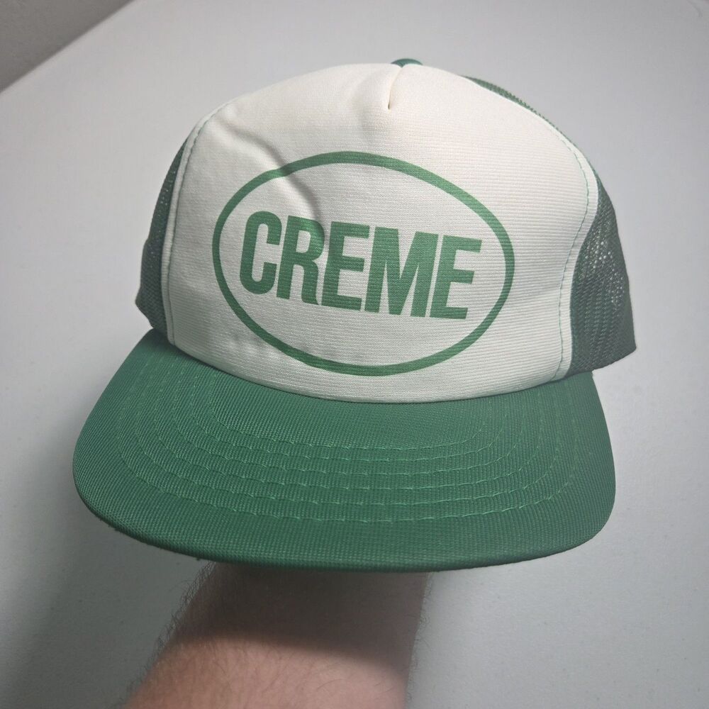 Vintage Creme Lure Fishing Hat Mens OSFA Green White Foam Trucker Snapback Cap
